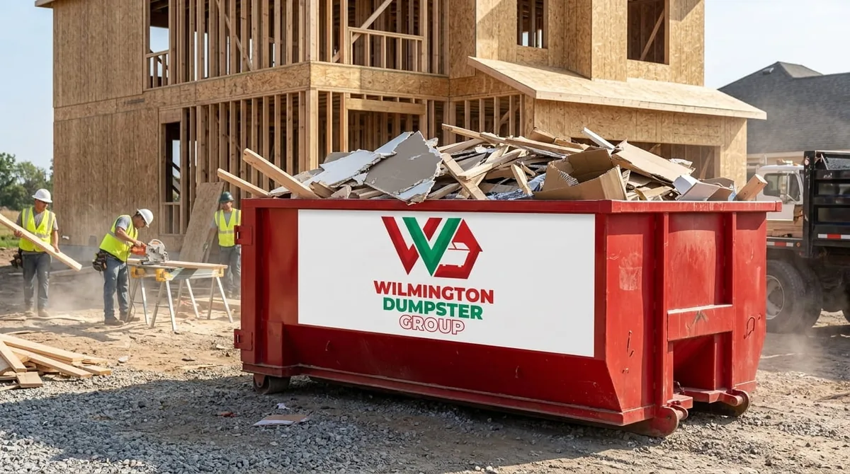 Row of roll-off dumpsters in different sizes